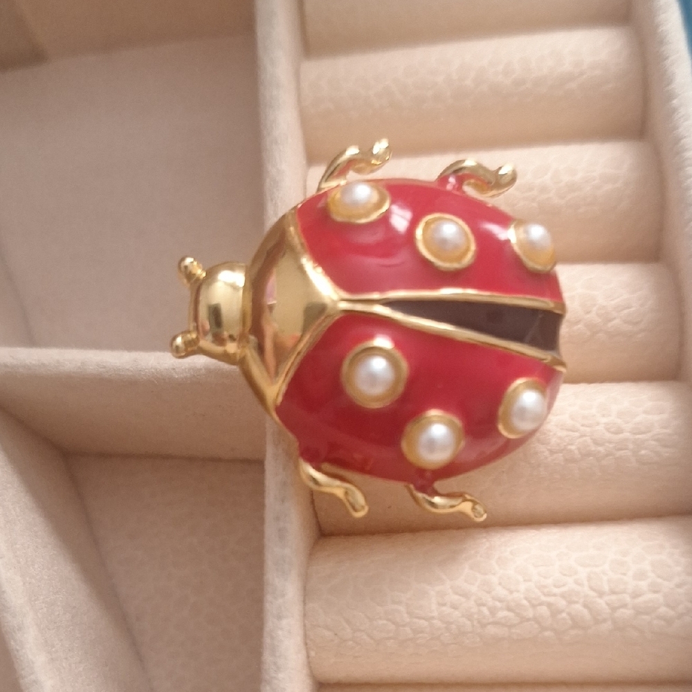 Gold and Red Ladybug Brooch